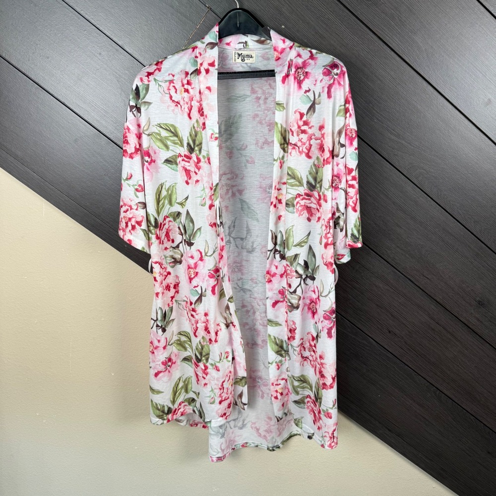 Show Me Your Mumu Women's Floral Duster Cardigan O/S Pink White Boho